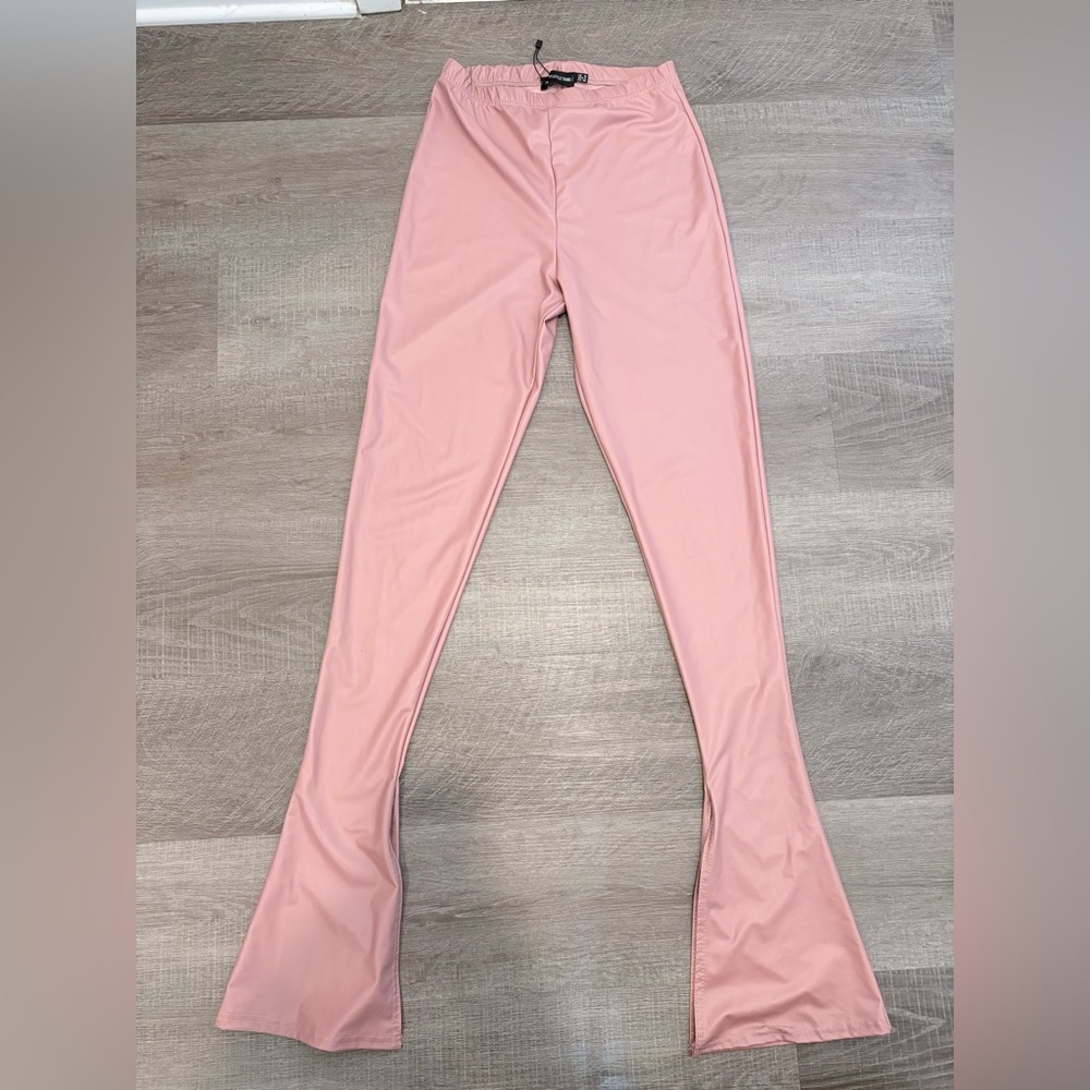 PrettyLittleThing Leather Pink Flared Bootcut Pants